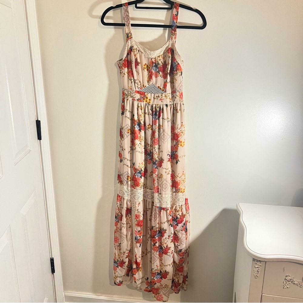 love, Fire Floral Print Maxi Dress - pink multicolor Sz: S